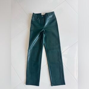 Aritzia Wilfred Dark Green Faux Leather Straight Leg Pants